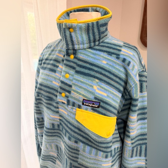 Patagonia Synchilla Snap T Fleece Pullover Blue Green Yellow Womens L - Picture 2 of 4